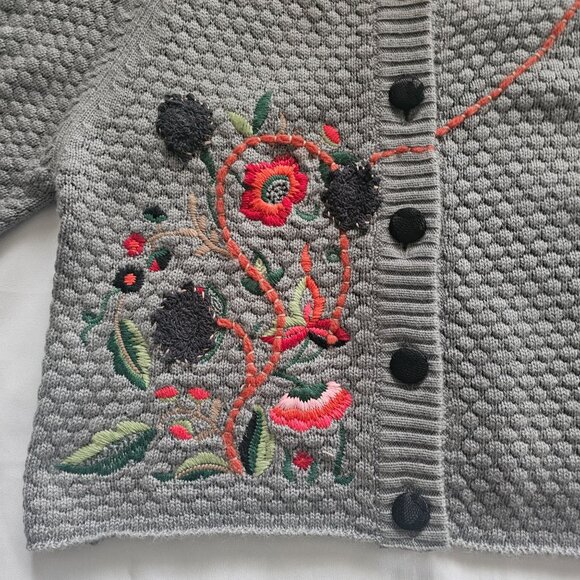 Nick & Mo Anthropologie Floral Embroidered Knit Cropped Cardigan Women's Medium - Picture 6 of 16